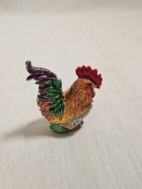 Rooster Enamel Glossy Small Hinged Trinket Box